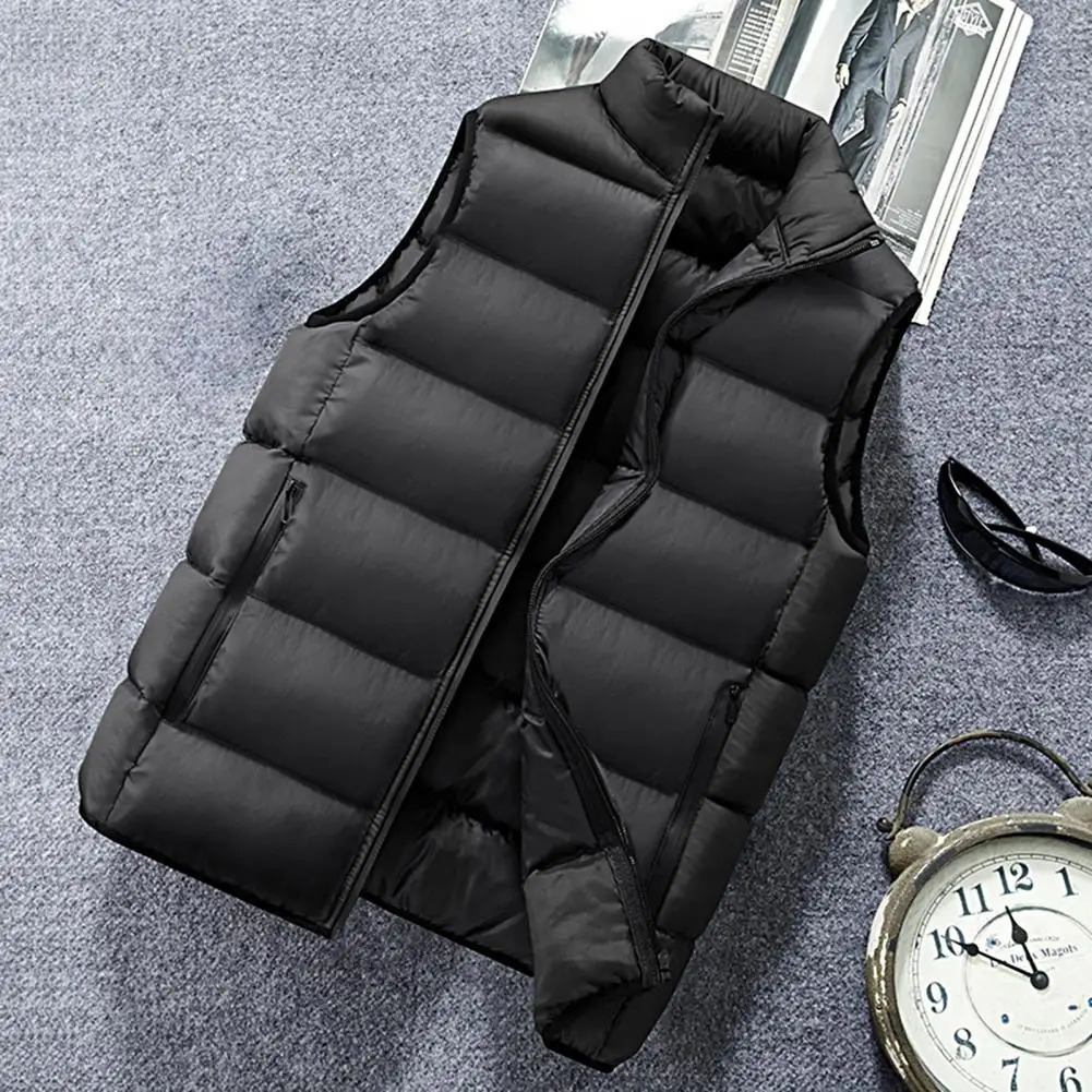 Men Vest Coat Winter Sleeveless Padded Waistcoat Stand Collar Heat Retention Thermal Warm Casual Zipper 241129