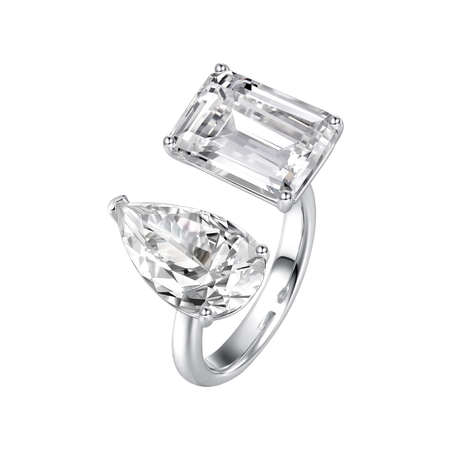 2024 Choucong Ins Top Sell Wedding Rings Luxury Jewelry Real 100% 925 Sterling Silver Pear Cut White Moissanite Diamond Party Eternity Women Open Ring