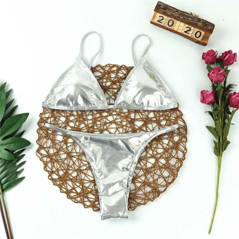 Women's Swimwear Summer sexy thong bikini set with pure silver gold sequins Biquini womens swimsuit push up pad womens swimsuit beachwear H241130