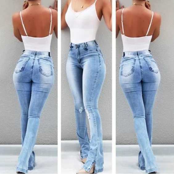 Women's Jeans Jeans Flare Pants Womens Denim Pencil Pants Hip Wrap Elegant Splicing Collar Sexy Trousers High Waist Autumn Slimming H241130