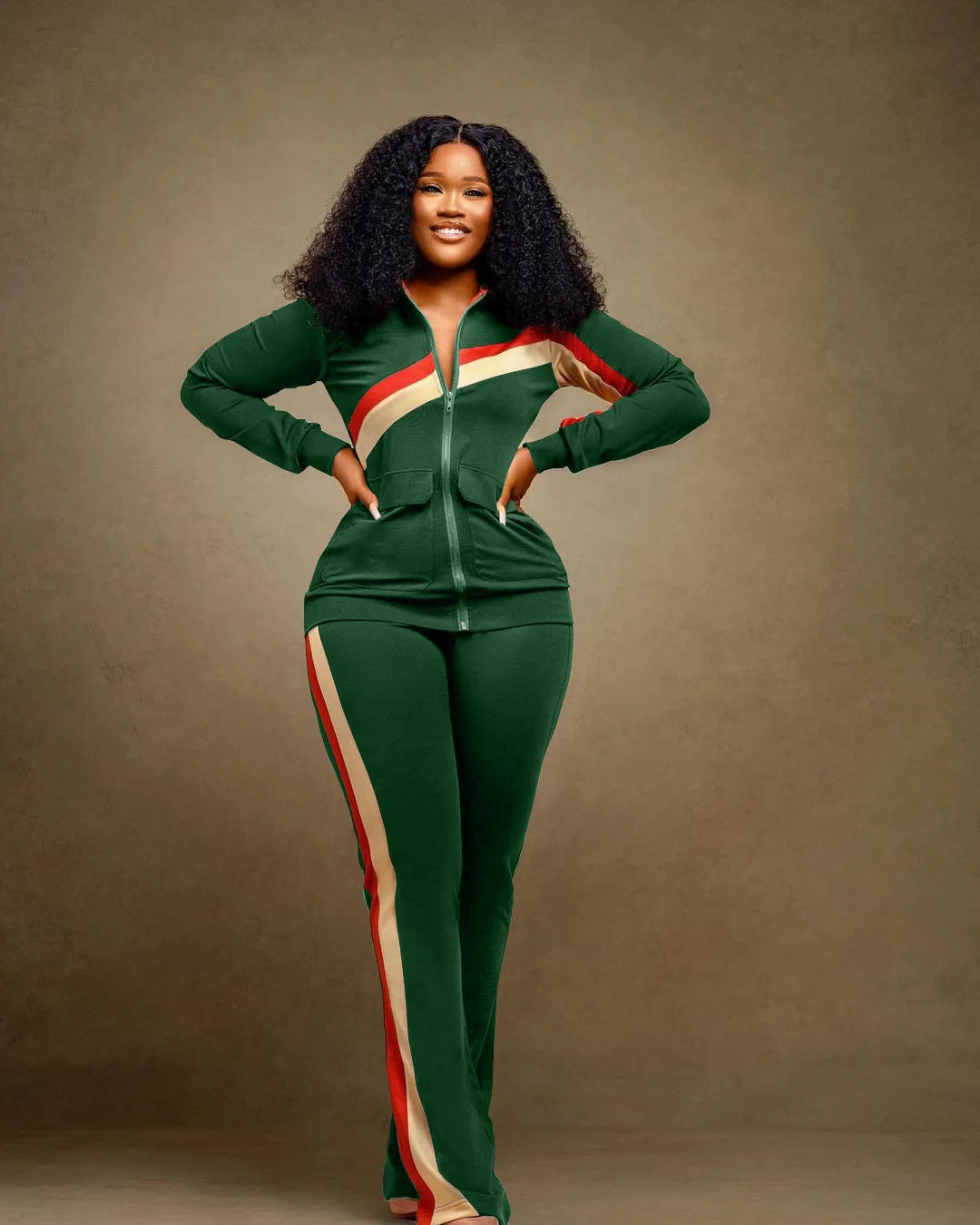 Autumn and Winter Fashion Print Two Piece Set Women Casual Sports Style Zipper Top Sweatpant 241129