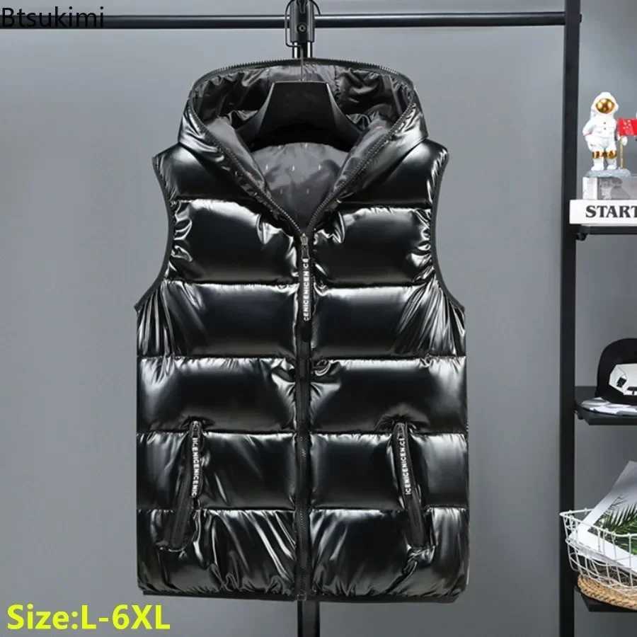 Men's Down Parkas New Mens Down Cotton Vest Coats Fashion Glossy Waterproof Warm Waistcoat Couple Outdoor Windbreak Parkas Vests Male Big Size6XL