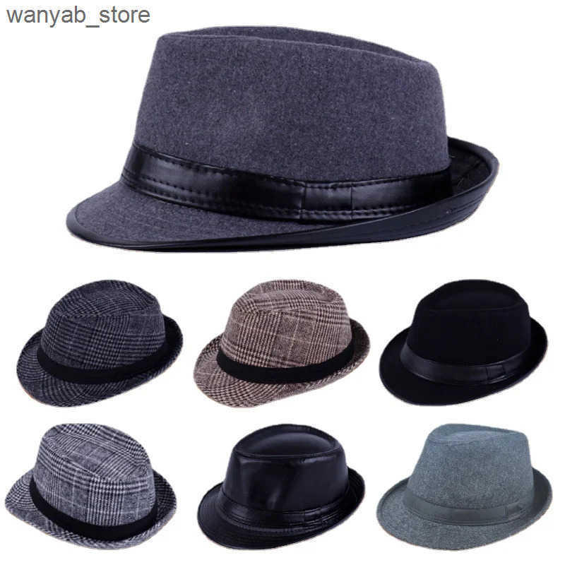 Wide Brim Hats Bucket Hats Winter Solid Fedoras For Men Top Jazz Hat Adult Bowler Hats Classic Version Chapeau Hats L240910