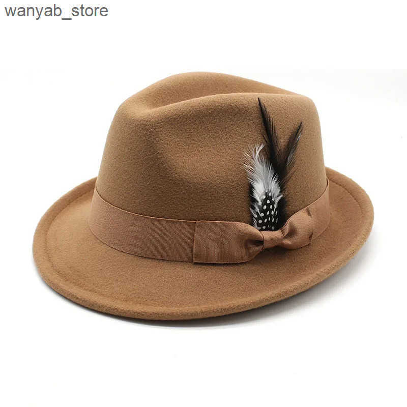 Wide Brim Hats Bucket Hats New Wool Women Men Fedora Hat For Winter Autumn Elegant Lady Gangster Trilby Felt Homburg Church Jazz Hat 55-58CM adjustabl