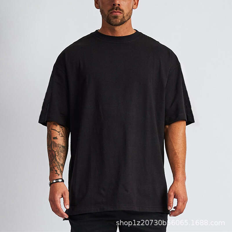 Clothing All Trendy Brand Pure Cotton Loose Shoulder Short Sleeved Men's T-Shirt B3
