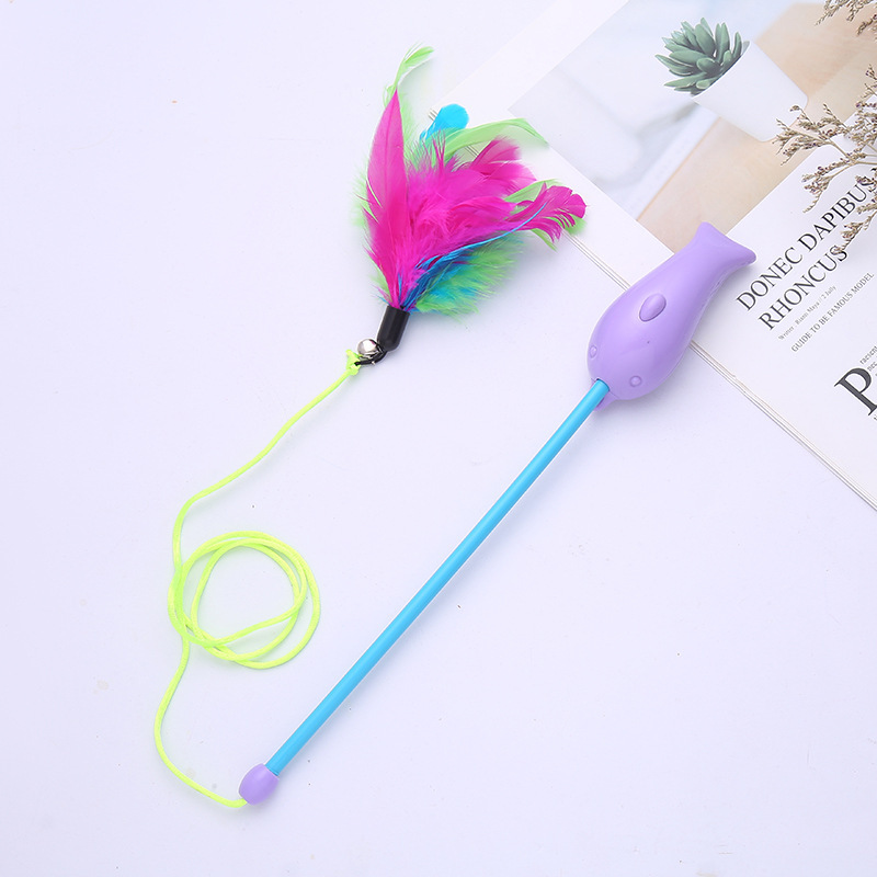 Flexible plastic long pole dolphin handle feather head teaser laser interactive cat toys wholesale