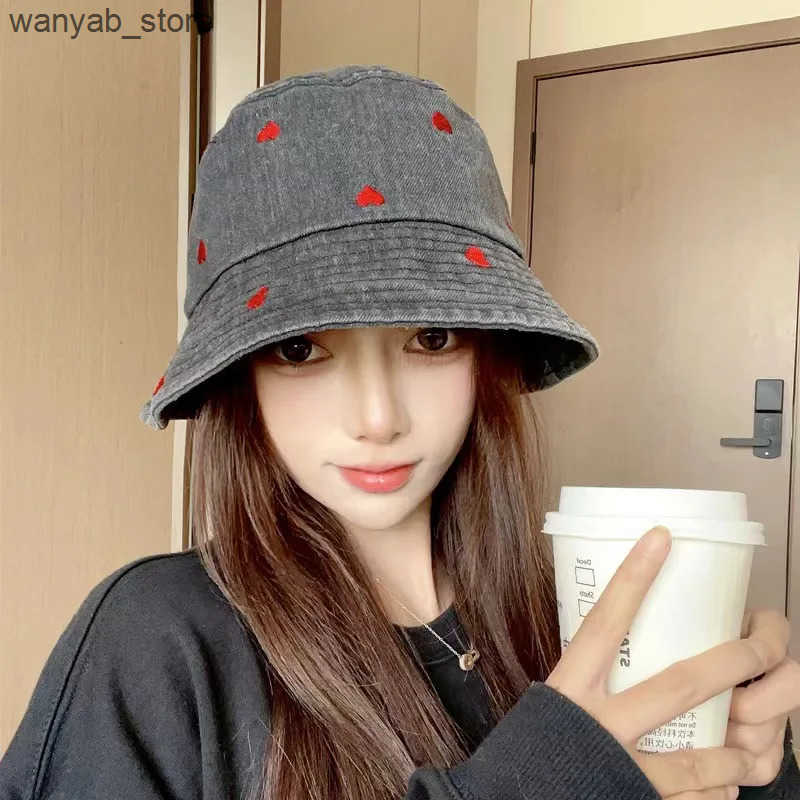 Wide Brim Hats Bucket Washed Denim Hat Women Fishermans Unisex Bob Caps Hip Hop Gorros Men Panama Windproof Outdoor L240910 L0910