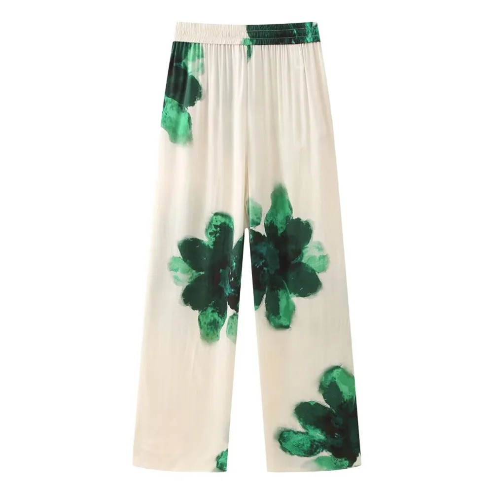 Zach Ailsa Spring Product Womens Casual Print Flip Collar Sagging Loose Shirt Fashion Elastic Waist Pants Set 240423
