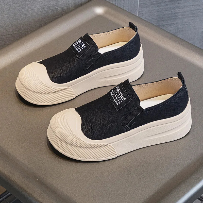 Koznoy 4cm Genuine Leather y Sneaker Comfy Loafer Slip on Fashion Platform Wedge Spring Women Big Size Autumn Flats 241126