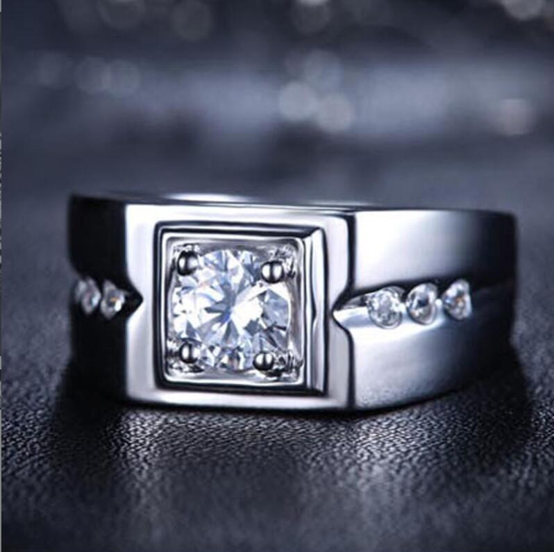 1CT Stunning Wedding Rings Simple Fine Jewelry Real 100% 925 Sterling Silver Round Cut White Moissanite Diamond Gemstones Party Men Ring For Lovers Gi
