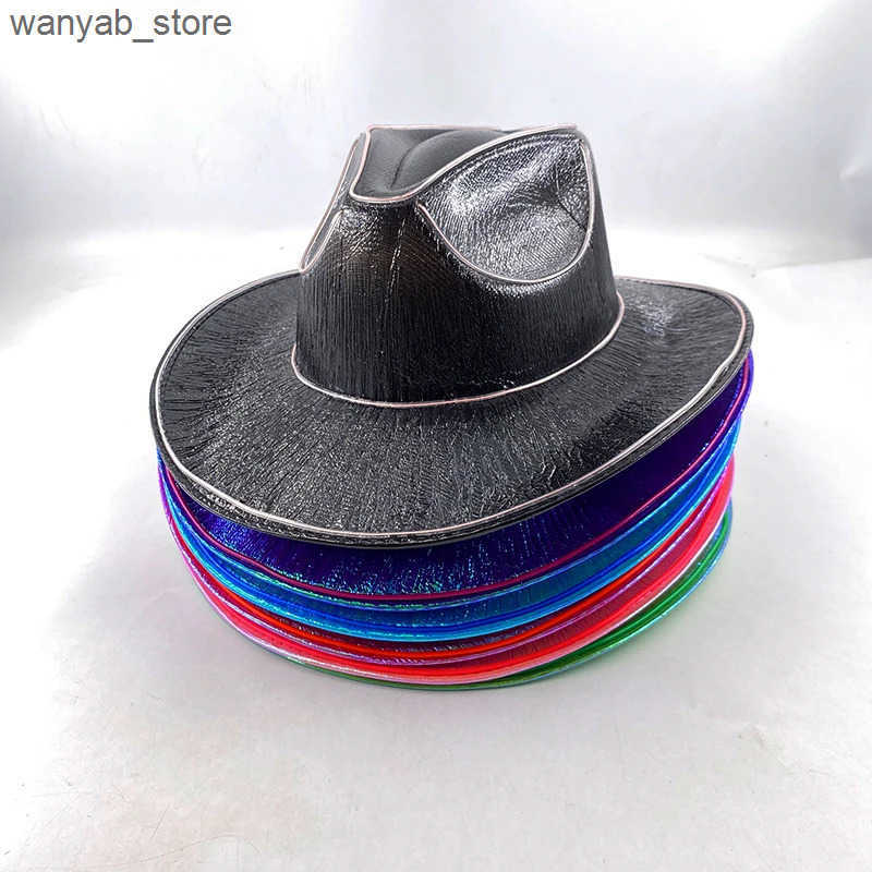 Wide Brim Hats Bucket Western LED Cowboy Hat Cowgirl Retro Light Jazz Top Glowing Bride Cosplay Costume Suit For Women Men L240910