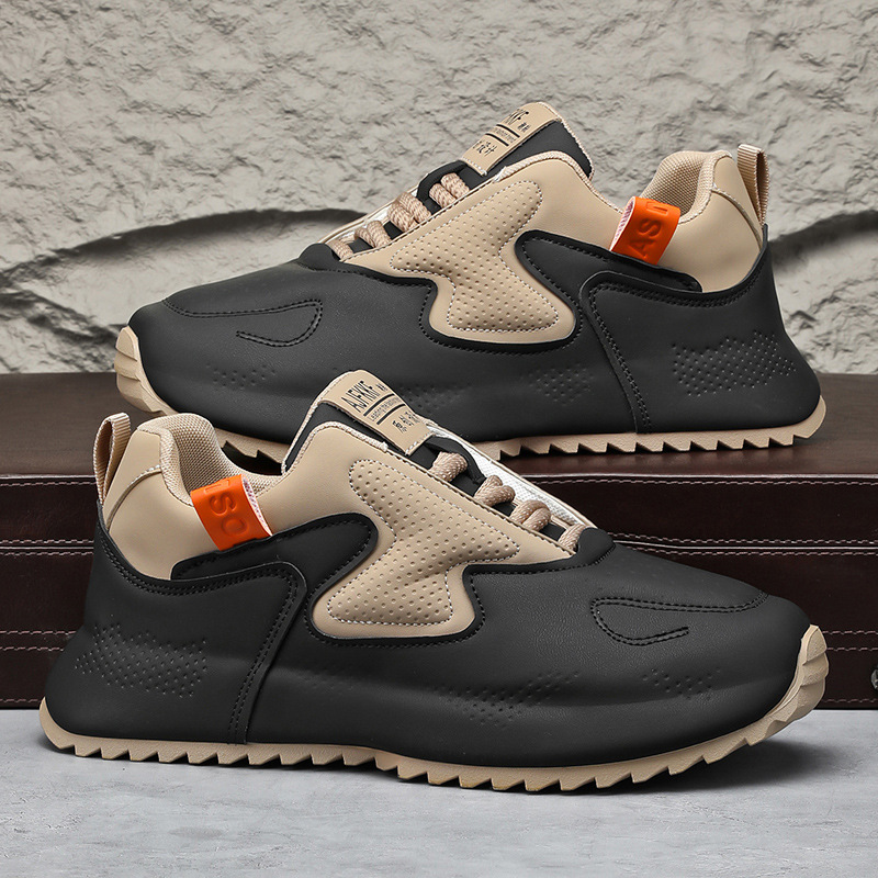 Cross-border explosive big size leather casual sports dad men's Korean version of the trend running shoes