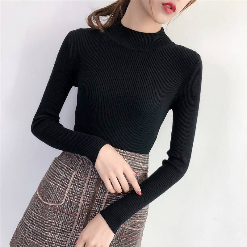 New women's semi high neck slim knit sweater Korean version autumn and winter clothing new lining long sleeved top designer sweater