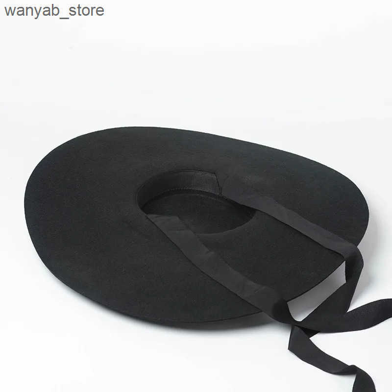 Wide Brim Hats Bucket Hats Light purple Super Wool Hat Extra Large 15cm Big brim Shallow Top Soft Hat for Men and Women Flat Top Hat New Big brim Hat 