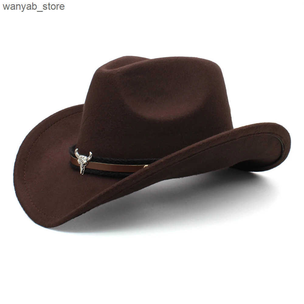 Wide Brim Hats Bucket 3 Sizes Parent-child Men Women Kids Children Woolen Western Cowboy Hat Sunhat Party Travel Outdoor Cap Classical Retro L240910 L
