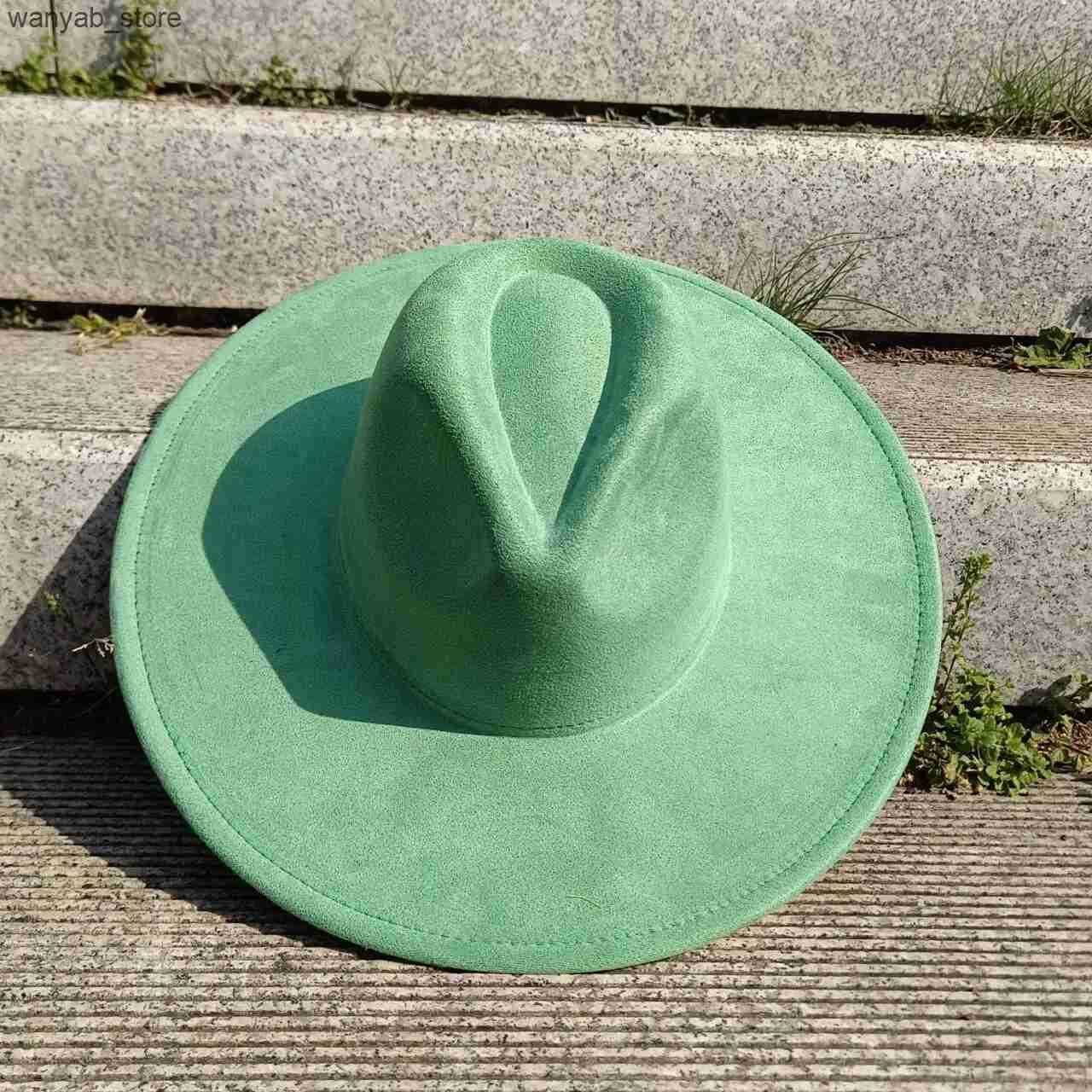 Wide Brim Hats Bucket Hats New Suede Fedora Hat 9.5cm Wide Brim Suede Hats for Women and Men Hand Sewn Autumn Winter Jazz Hat Fashion chapeau femme L2