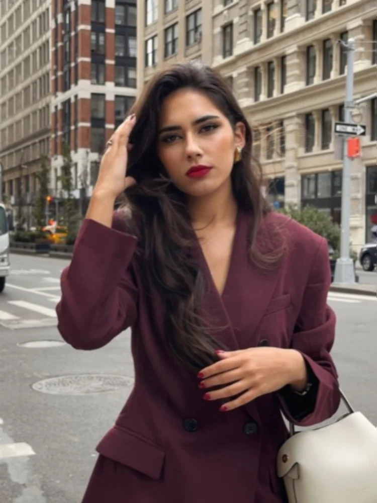 Elegant Solid Women Coat Fashion Loose Full Sleeve DoubleBreasted Female Overcoat Autumn Turndown Collar Ladies Thick Jacket 241121