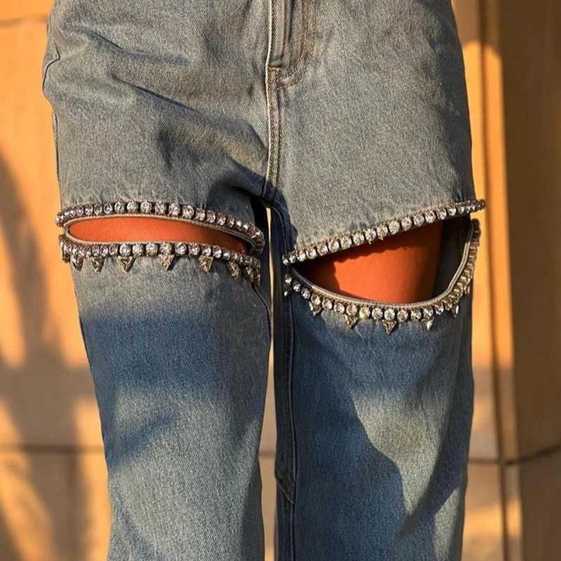 Women's Jeans BKLD Diamond Cutout Design Fashion Jeans for Women 2024 Strt Style High Waist Pocket Straight Hole Jeans for Women Fashion H241130