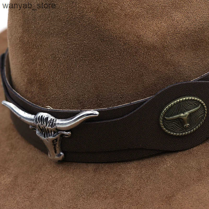 Wide Brim Hats Bucket Hats Simple Womens Mens Suede Hollow Western Cowboy Hat With Fashion Belt Gentleman Lady Jazz Cowgirl Toca Sombrero Cap L240910