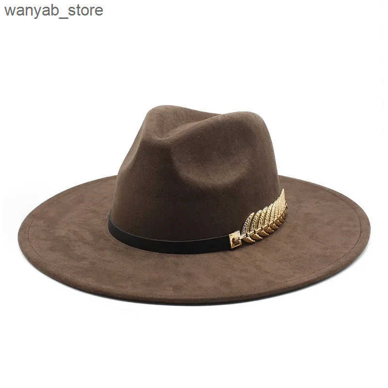 Wide Brim Hats Bucket Hats Suede Top Hat 9.5cm Wide Brim Fedora Hat Men Women Autumn Winter Felt Jazz Hats Classic Church Fedoras Chapeau Sombrero Muj