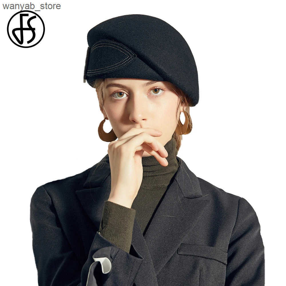 Cloches FS Retro British Womens Top Beret Wide Bow Conical Bowling Ball Fedoras Womens Soft Padded Derby Hat Wool Felt Cloche Hat Winter 2024 L240910