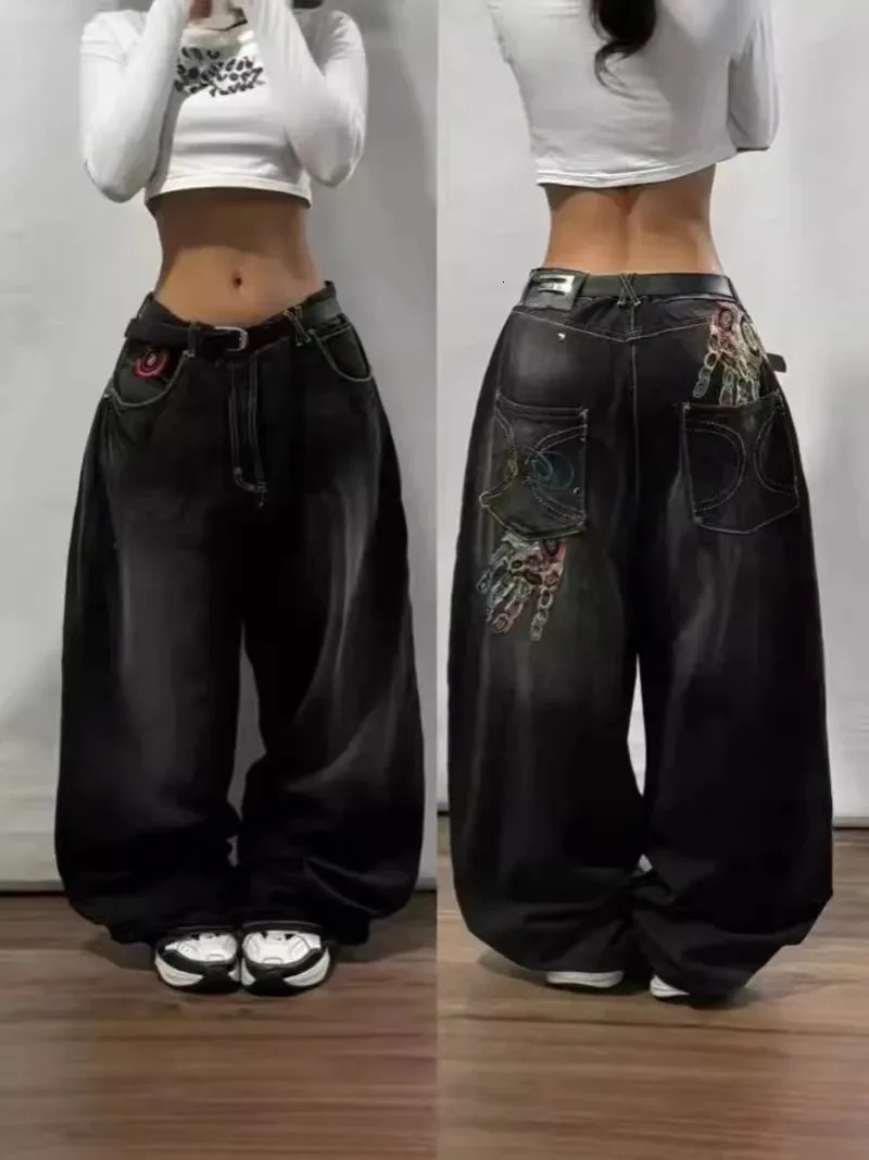 Y2K Fashion Harajuku Washed Old Baggy Jean Street Vintage Hip Hop Leisure Gothic High Waist Wide Leg Pants 241121