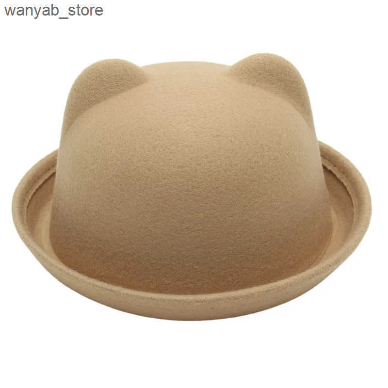 Wide Brim Hats Bucket Hats Bear Bowler Hat For Kids Boys Girls Women Hat Round Cap Flanging Performance Cap Cute Autumn Winter Family Parent-child Hat