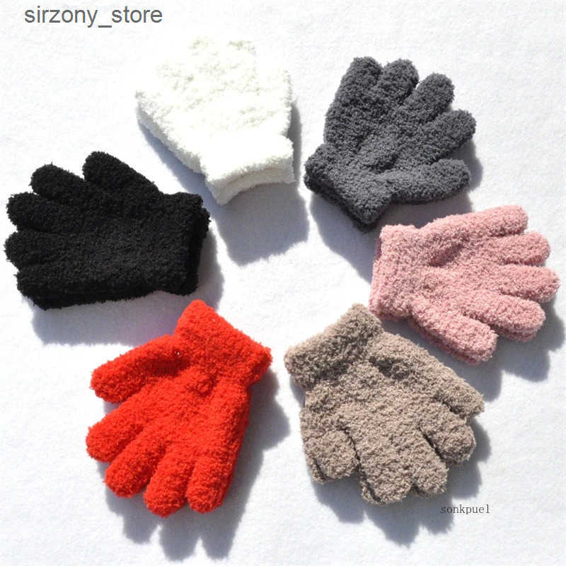 Mittens Warmom Coral Fleece Thicken Kids Gloves Winter Keep Warm Children Baby Plush Furry Full Finger Mittens Soft Gloves For 0-4 Years J241130