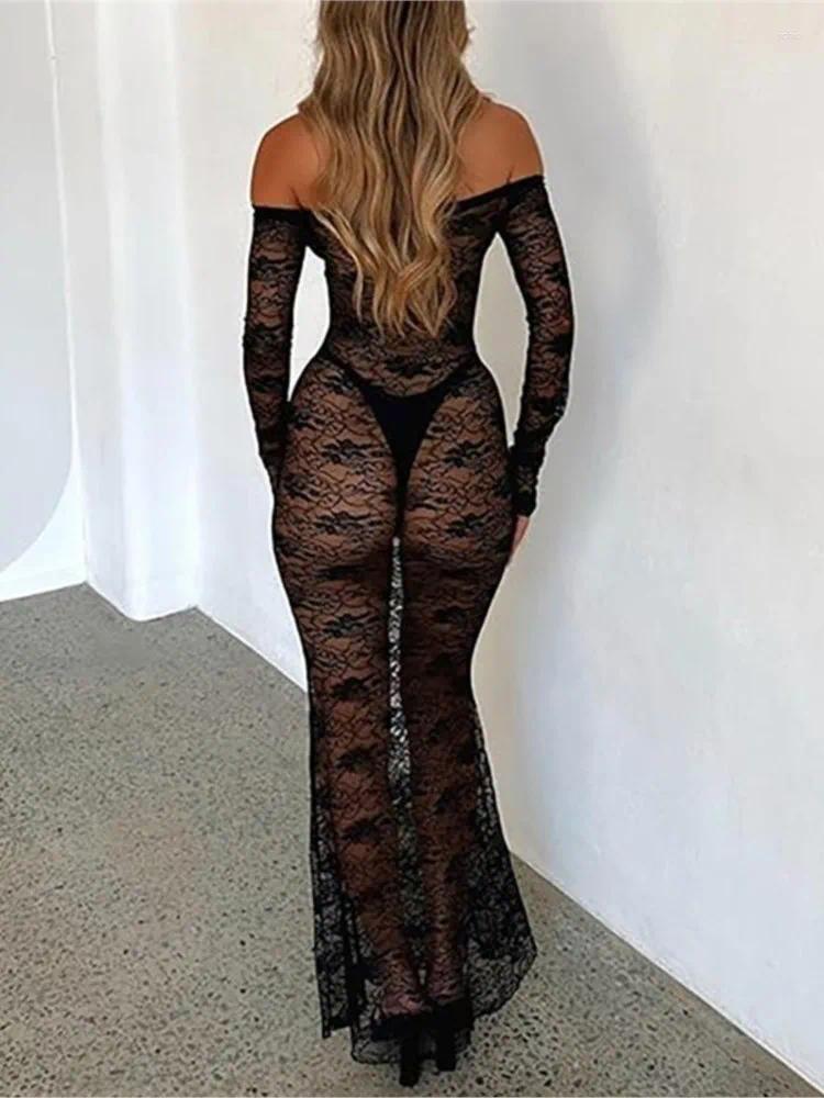 Lace Dress Cover-ups Women Swimsuit Off The Shoulder Sundress Robe Summer Black Fashion Beach Holiday Bikini Cover Up Swimwear