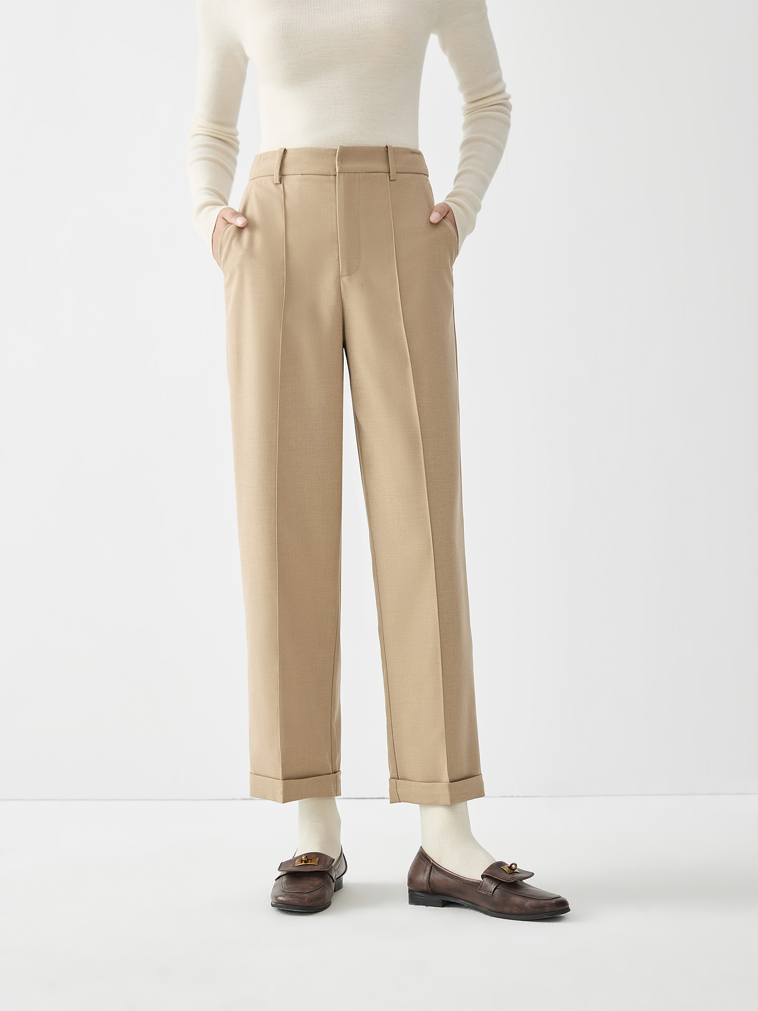Women Winter Trousers Office Lady Dark Grey Cropped Commuter Pants High Waist Twill Straight Khaki Pant 24Fs14700