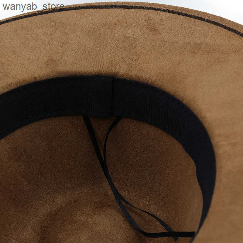 Wide Brim Hats Bucket Hats Fashion Women Men Pork Pie Hat Dad Suede Flat Fedora Hat Lady Gentleman Gambler Panama Trilby Hat With Fashion band Size 58