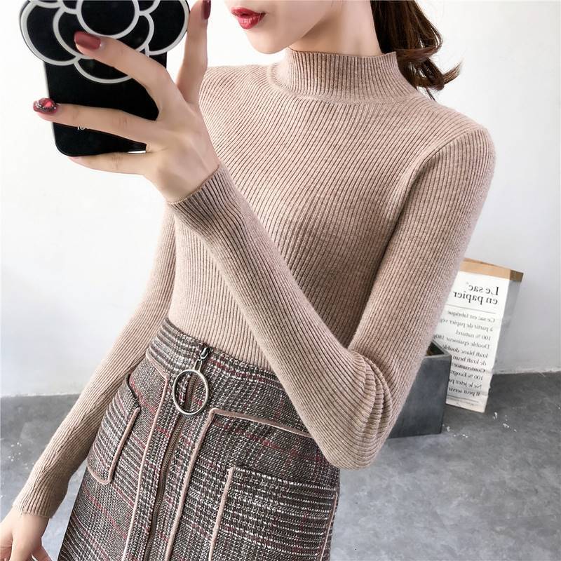 New women's semi high neck slim knit sweater Korean version autumn and winter clothing new lining long sleeved top designer sweater