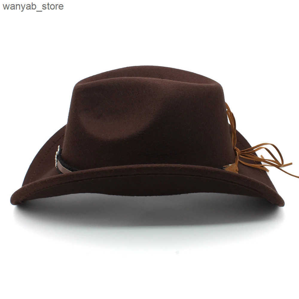 Wide Brim Hats Bucket 3 Sizes Parent-child Men Women Kids Children Woolen Western Cowboy Hat Sunhat Party Travel Outdoor Cap Classical Retro L240910 L
