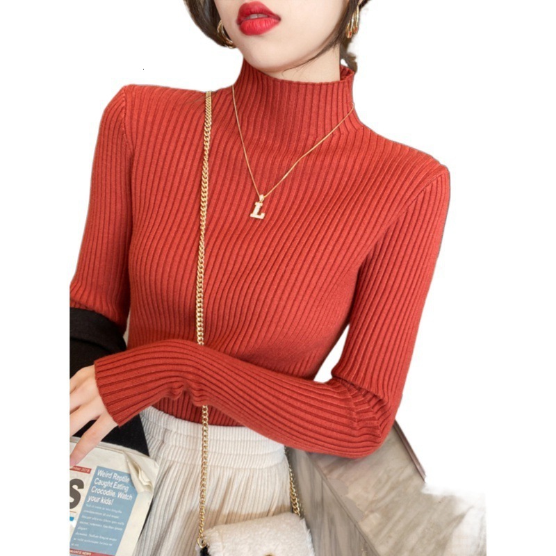 New autumn and winter women's half height collar, thick bottom, inner top, fashionable knitted sweater designer, winter sweater, warm jacket
