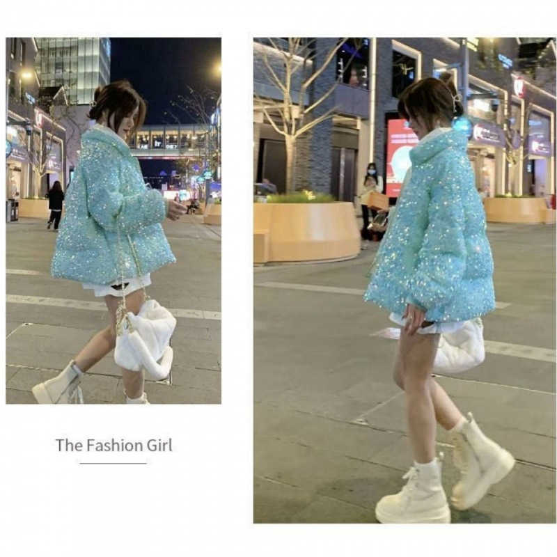 Parkas Women's Down Sequin Down Cotton-Padded Women 2024 New Trend Cotton-Padded Winter Short Bread Network Red Coat Coat Korean Version Loose Y2