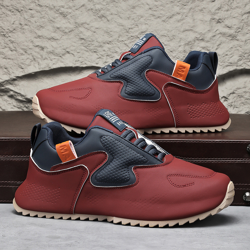 Cross-border explosive big size leather casual sports dad men's Korean version of the trend running shoes