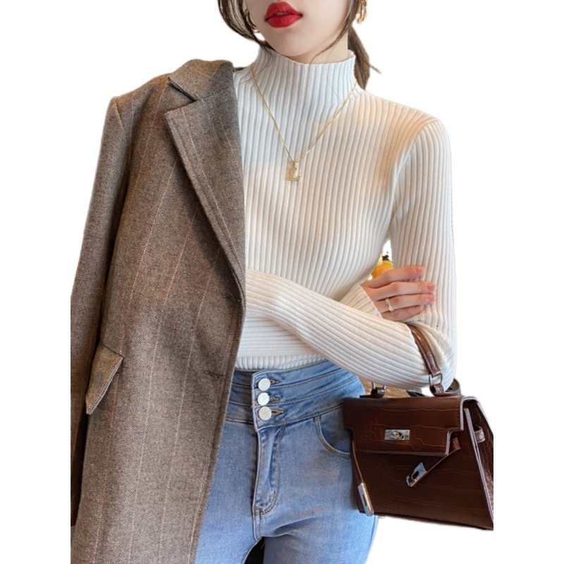 New autumn and winter women's half height collar, thick bottom, inner top, fashionable knitted sweater designer, winter sweater, warm jacket