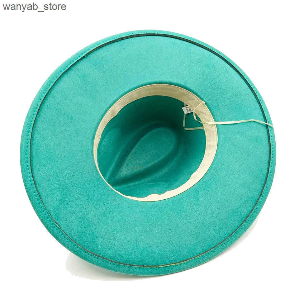 Cloches Suede Federa Hat Heart Top 9.5cm Brim Feather Accessories Wide Brim Jazz Hat Men and Women Panama Hat Sombrero Mujer Gorras L240910