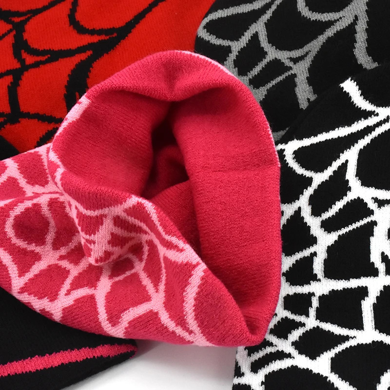 Y2K Gothic Spider Pattern Wool Acrylic Knitted Hat Women Beanie Winter Warm Beanies Grunge Hip Hop Casual Skullies Outdoor Cap 241125