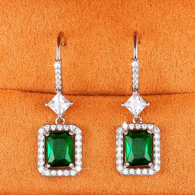 Radiant Emerald Green CZ Sterg Sier Dangle Earrings For Women 4