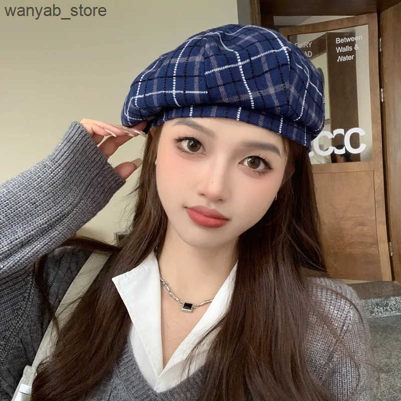 Berets Plaid Beanies Beret Retro Photography Flower Bonnets Masquerade Fascinator Hat Fashion Caps Female Modern Winter Hat for Ladies L240910