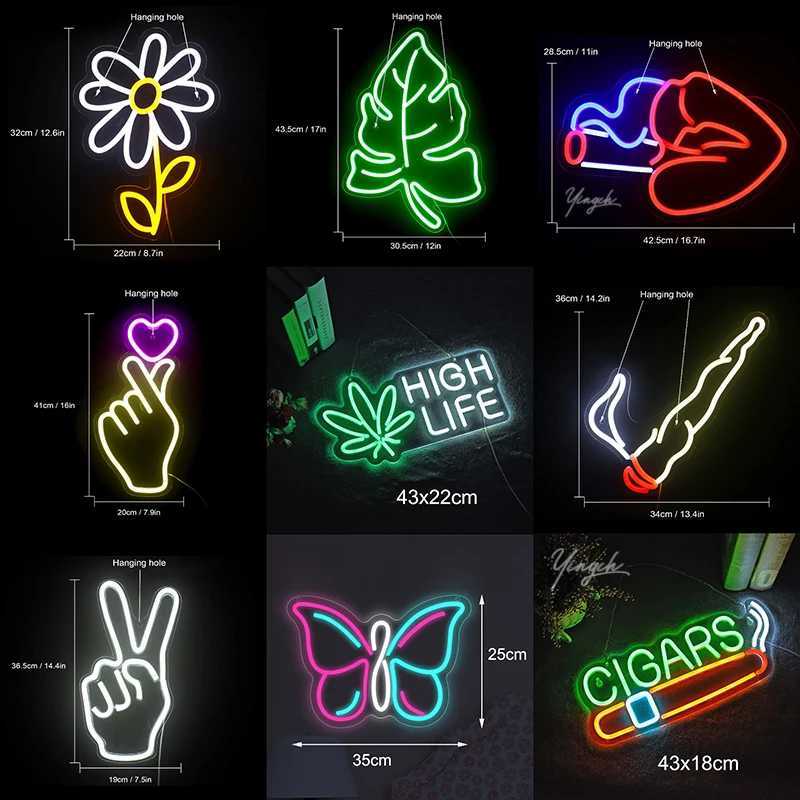 Smoke Flower Lips Neon Sign Light LED Leaf Gesture Nightlight Decor Room Wall Bar Shop Party Festival Restaurant Z241130