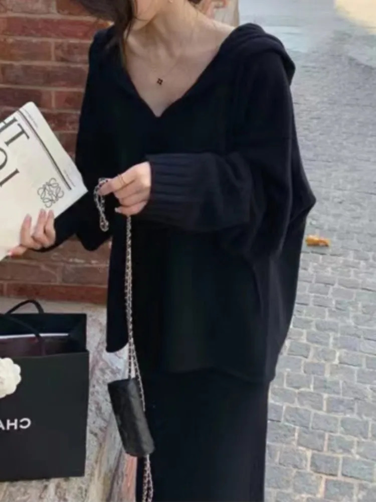 Women Knitted Sweater 2 Piece Suits Autumn Fashion Blouses Tops and Skirt Set Casual Elegant Female Hoodies Korean Outfits 241129