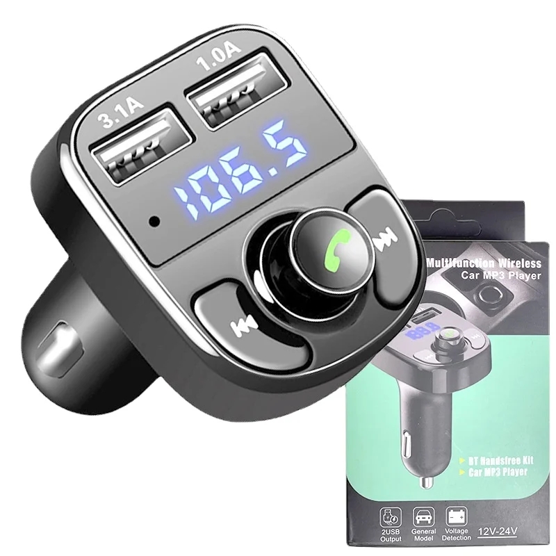 X8 Car Dual USB Fast Charger FM Transmitter Bluetooth-compatible5.0 Handsfree Car Kit Audio Modulator MP3 Player Audio Receiver Sea Shipping