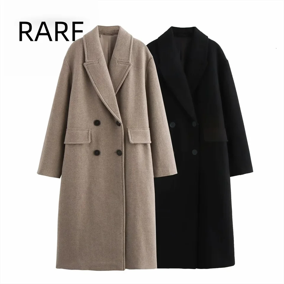 2024 autumn and winter style highend temperament wool loose long sleeved lapel windbreaker coat womens 241129
