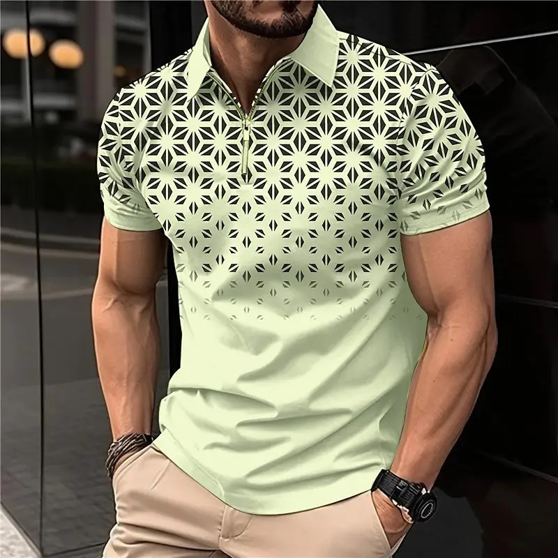 Vintage Golf Shirt Fashion 3D Print Zipper Polo Oversized Casual Shortsleeved Summer Streetwear Men Clothing Tees Tops 240416