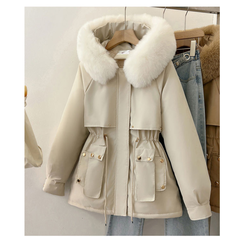 Winter Plus Size 3Xl Thick Parka Women Detachable Hooded Outerwear Big Fur Collar Student Cotton Padded Jacket
