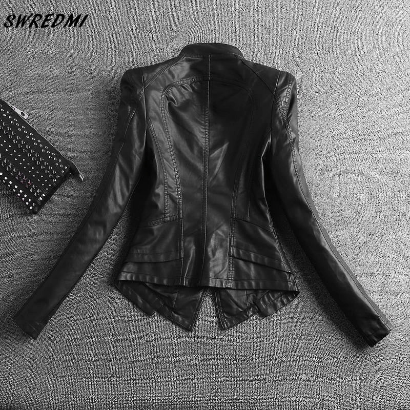 SWREDMI 2024 Slim Casual Women Leather Jacket Mandarin Collar Short Black Coats Spring And Autumn Suede Outerwear 241129