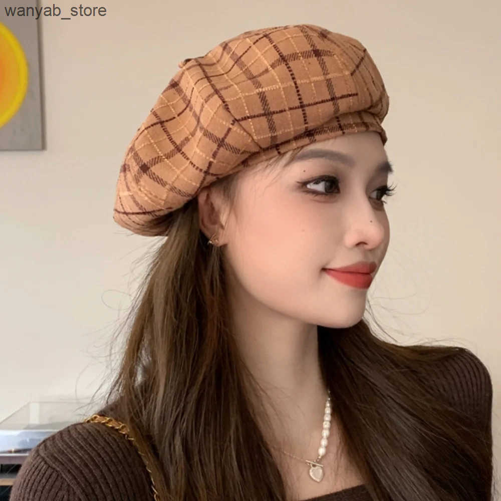 Berets Plaid Beanies Beret Retro Photography Flower Bonnets Masquerade Fascinator Hat Fashion Caps Female Modern Winter Hat for Ladies L240910