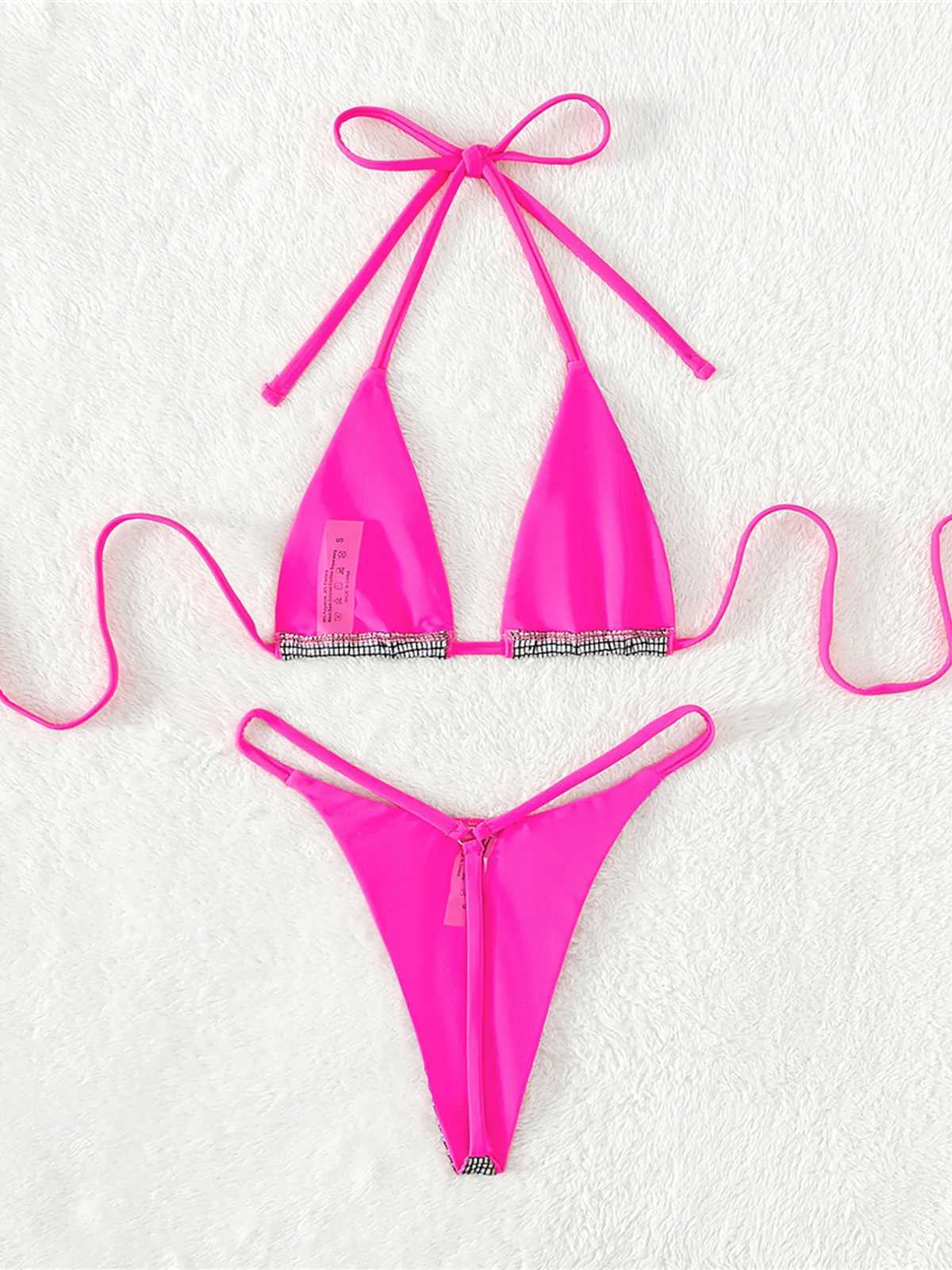 Women's Swimwear Extreme Mini Micro Thong Halter Plaid Bikini Female Swimsuit Women Swimwear Two-pieces Bikini set Bather Bathing Suit Swim K5084